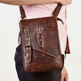 Mænd Ægte Læder Slidfast Krokodilletekstur Casual Crossbody Taske Skuldertaske