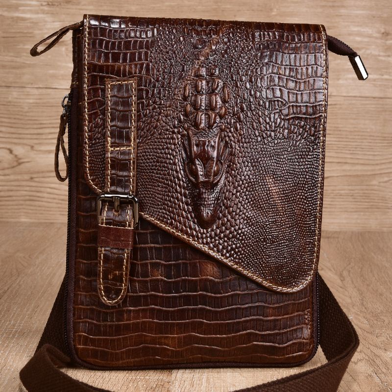 Mænd Ægte Læder Slidfast Krokodilletekstur Casual Crossbody Taske Skuldertaske