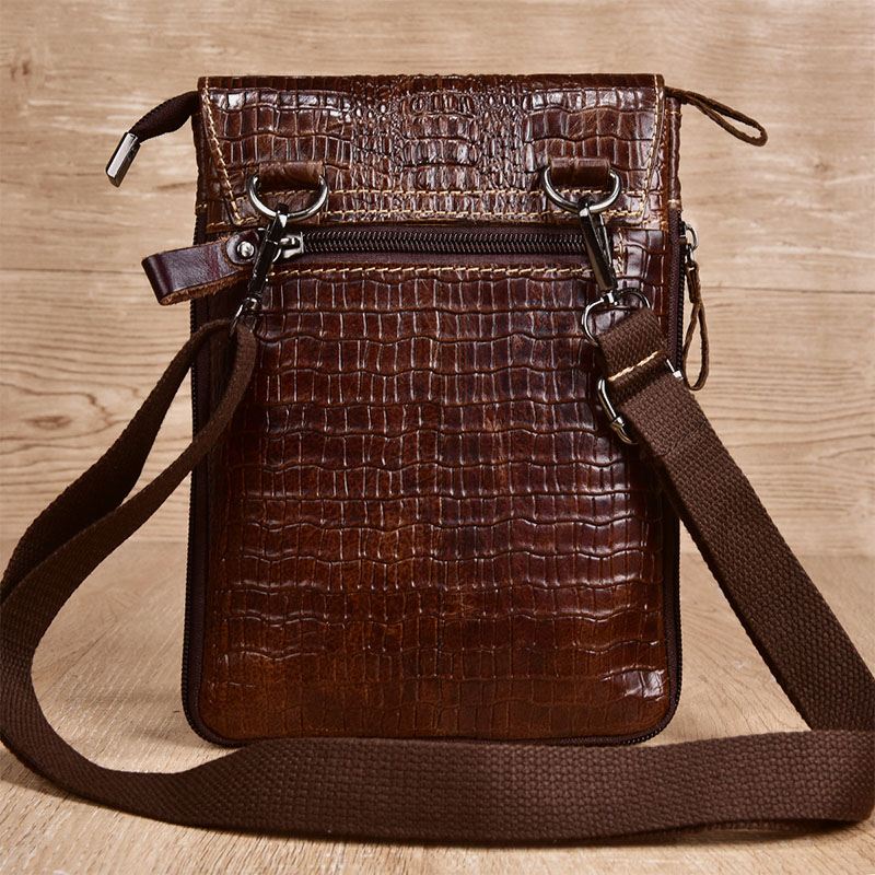 Mænd Ægte Læder Slidfast Krokodilletekstur Casual Crossbody Taske Skuldertaske