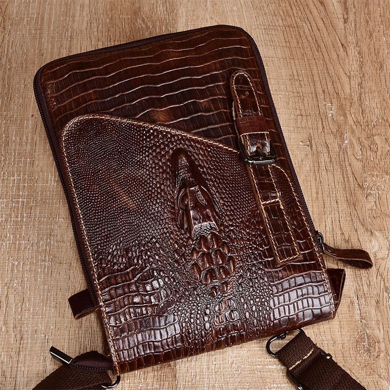 Mænd Ægte Læder Slidfast Krokodilletekstur Casual Crossbody Taske Skuldertaske