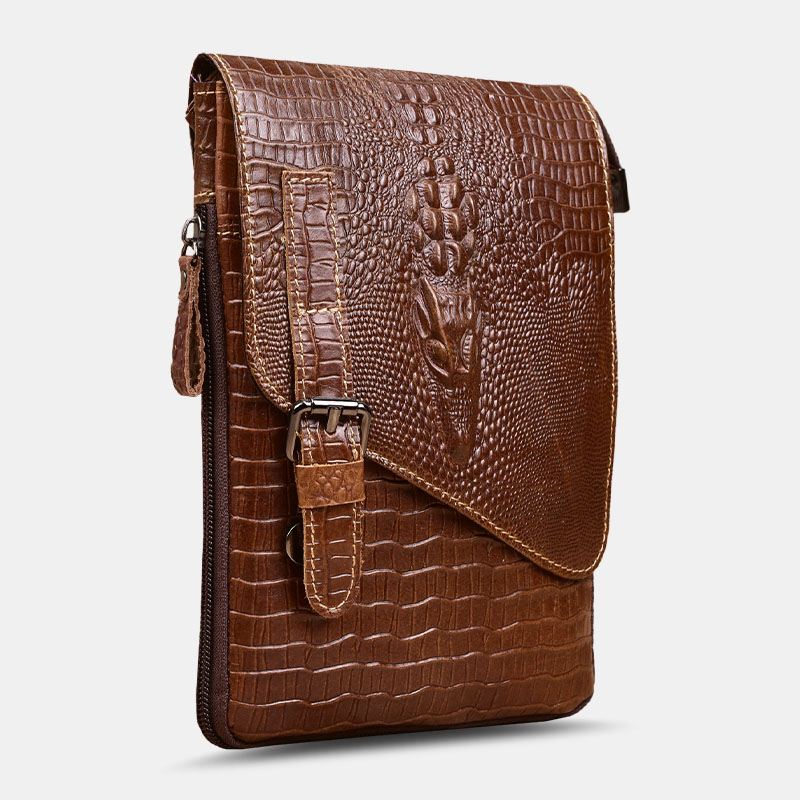 Mænd Ægte Læder Slidfast Krokodilletekstur Casual Crossbody Taske Skuldertaske