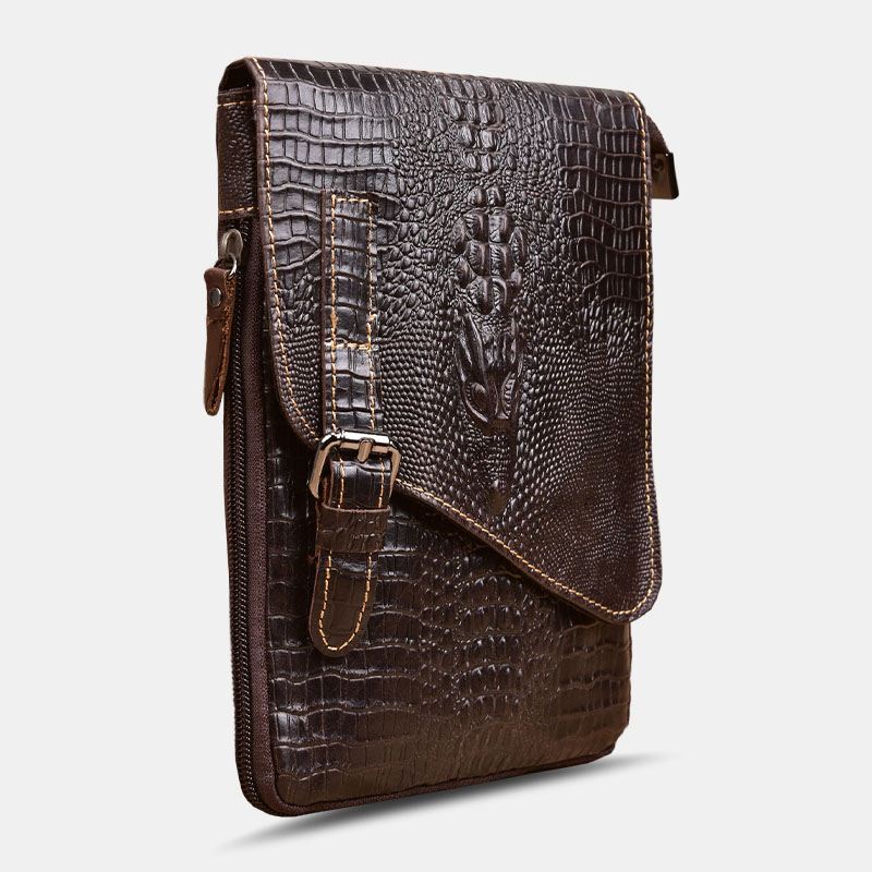 Mænd Ægte Læder Slidfast Krokodilletekstur Casual Crossbody Taske Skuldertaske