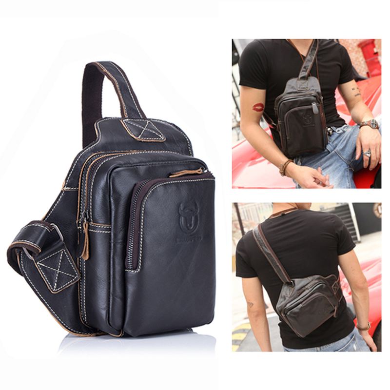 Mænd Ægte Læder Sling Bag Business Casual Outdoor Chest Crossbody Taske Til Ipad Mini