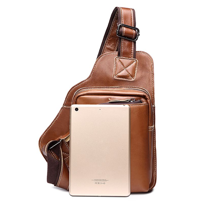 Mænd Ægte Læder Sling Bag Business Casual Outdoor Chest Crossbody Taske Til Ipad Mini