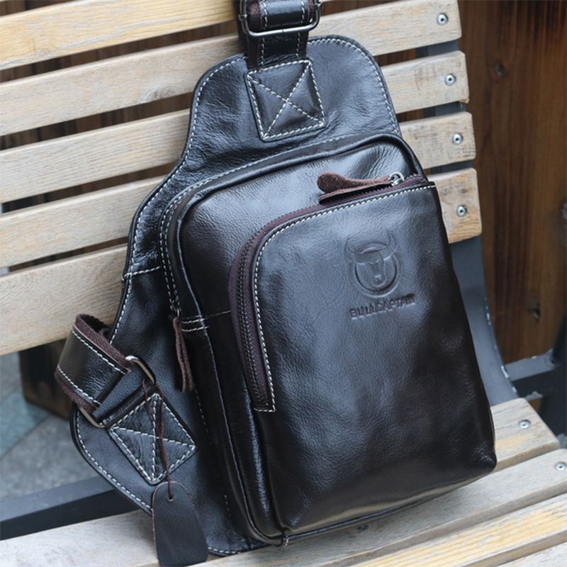 Mænd Ægte Læder Sling Bag Business Casual Outdoor Chest Crossbody Taske Til Ipad Mini