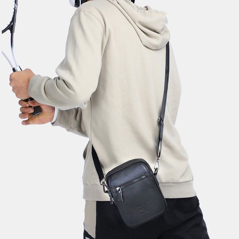 Mænd Ægte Læder Vandtæt Multifunktion Multi-lag Crossbody Taske Skuldertaske