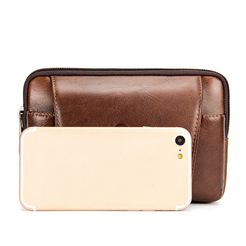 Mænd Ægte Læder Vintage Minimalistisk Mode 6 Tommer Telefontaske Taljetaske Crossbody-taske