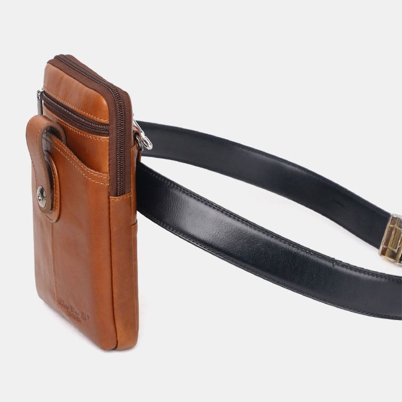 Mænd Ægte Læder Vintage Multifunktionel 6.5 Tommer Lynlås Hasp Telefontaske Crossbody Taske Taljetaske