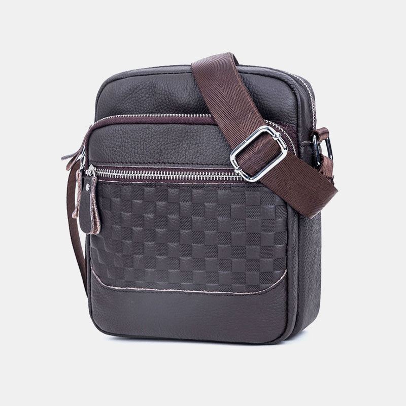 Mænd Ægte Lædervævet Vandtæt Multifunktions Multi-lags Crossbody-taske Skuldertaske