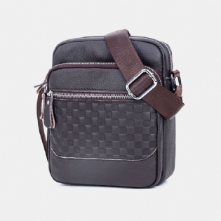 Mænd Ægte Lædervævet Vandtæt Multifunktions Multi-lags Crossbody-taske Skuldertaske