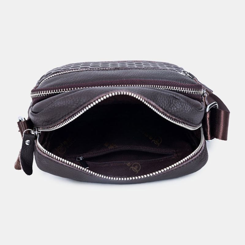 Mænd Ægte Lædervævet Vandtæt Multifunktions Multi-lags Crossbody-taske Skuldertaske