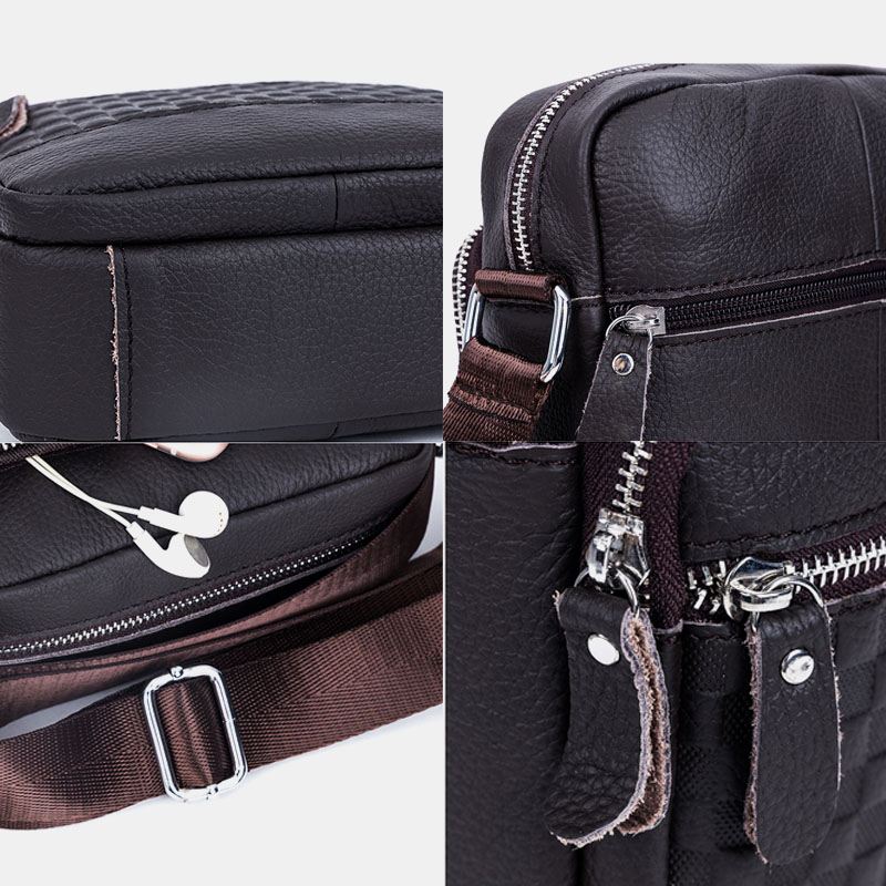 Mænd Ægte Lædervævet Vandtæt Multifunktions Multi-lags Crossbody-taske Skuldertaske