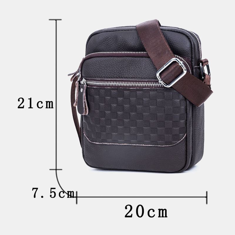 Mænd Ægte Lædervævet Vandtæt Multifunktions Multi-lags Crossbody-taske Skuldertaske