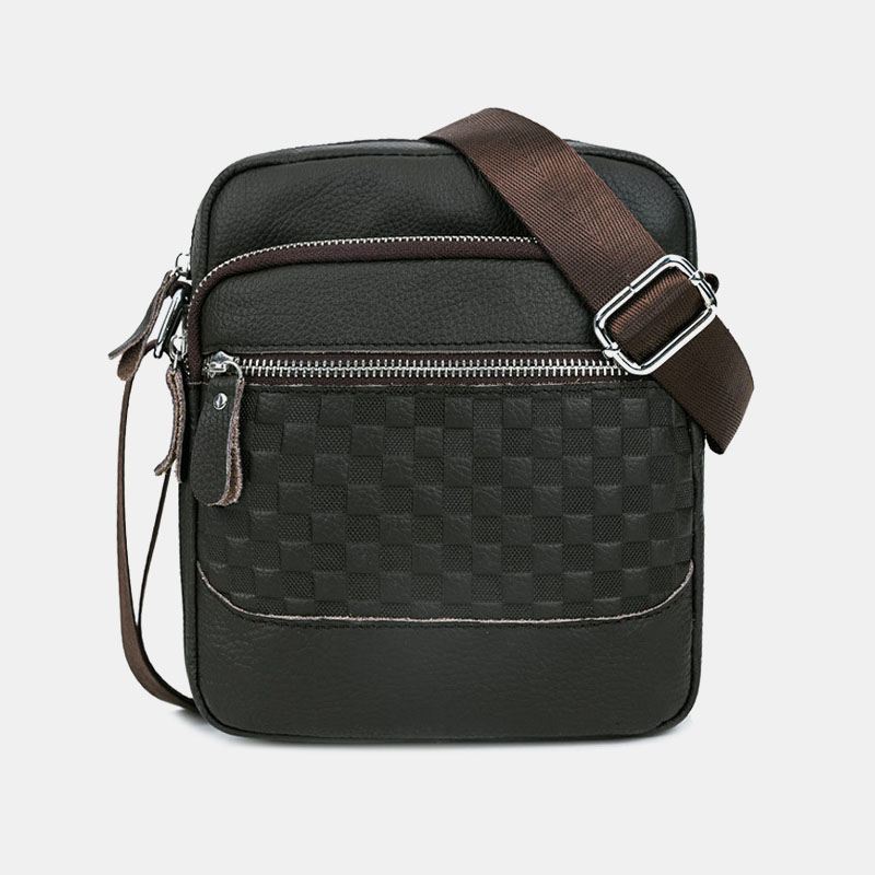 Mænd Ægte Lædervævet Vandtæt Multifunktions Multi-lags Crossbody-taske Skuldertaske