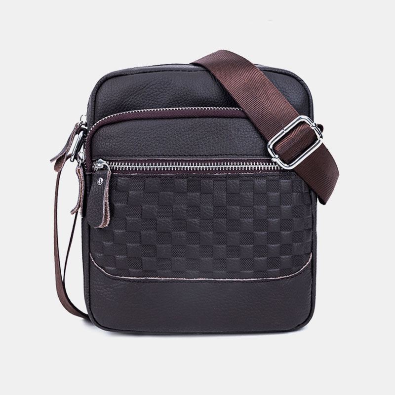 Mænd Ægte Lædervævet Vandtæt Multifunktions Multi-lags Crossbody-taske Skuldertaske