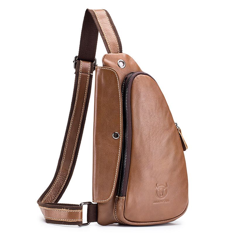 Mænd Brysttaske Ægte Læder Sling Bag Solid Crossbody Taske