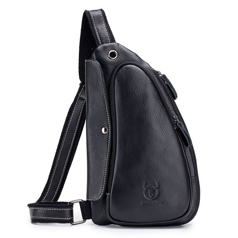 Mænd Brysttaske Ægte Læder Sling Bag Solid Crossbody Taske