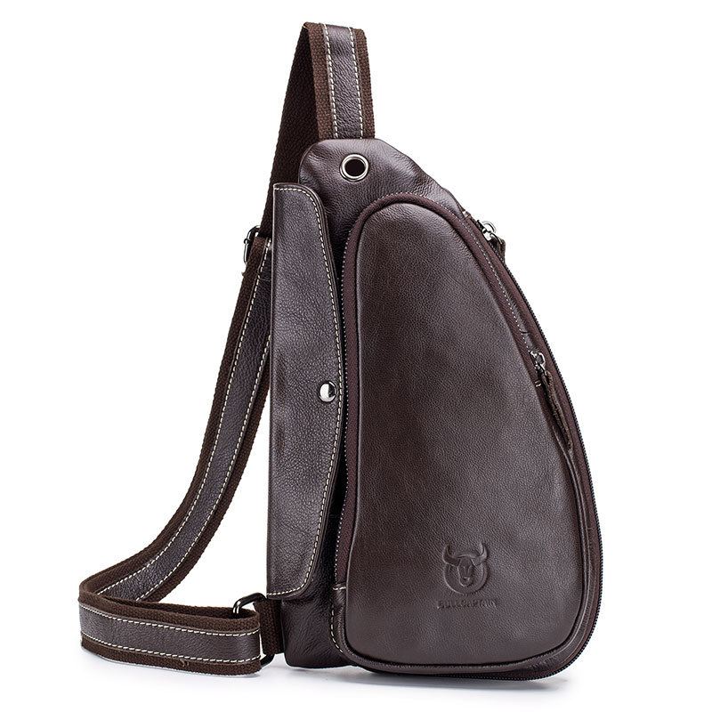 Mænd Brysttaske Ægte Læder Sling Bag Solid Crossbody Taske