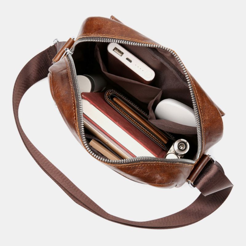 Mænd Business Retro Ægte Læder Vandtæt Slidstærk Crossbody Taske