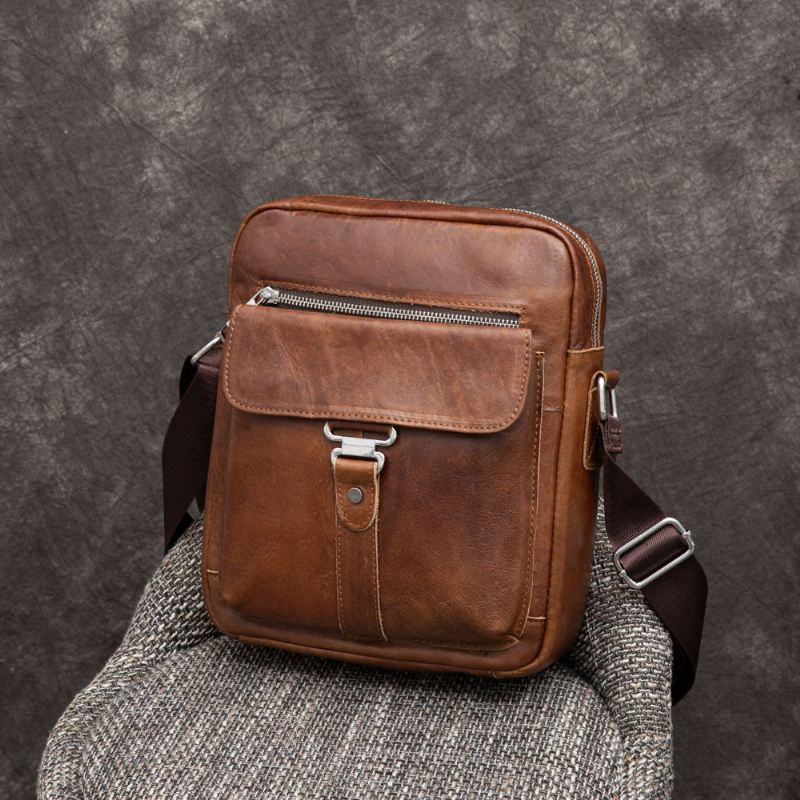 Mænd Business Retro Ægte Læder Vandtæt Slidstærk Crossbody Taske