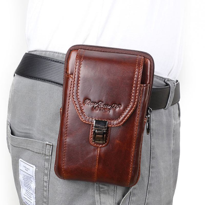 Mænd Business Taljetaske Ægte Læder Casual 5.2/5.7/6 Tommer Telefontaske Skulder Crossbody Taske