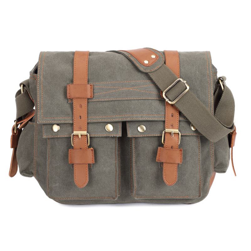 Mænd Canvas Microfibric Læder Casual Outdoor Messenger Skulder Crossbody Taske