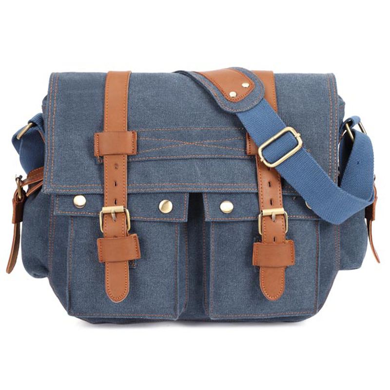 Mænd Canvas Microfibric Læder Casual Outdoor Messenger Skulder Crossbody Taske