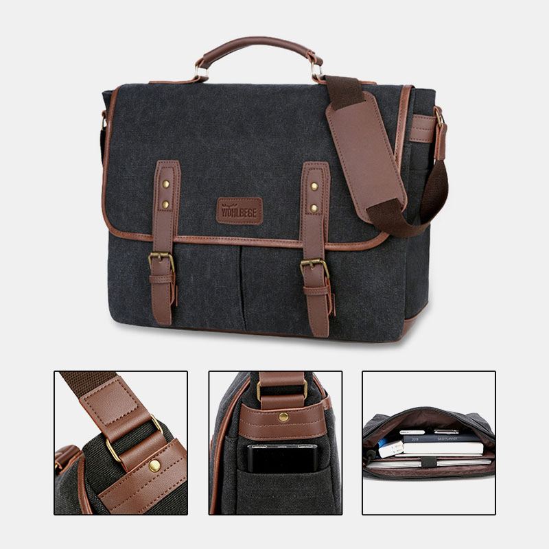 Mænd Canvas Multi-pocket Slid-resistent Vintage Business Messenger Bag Laptop Taske Crossbody Taske Håndtaske