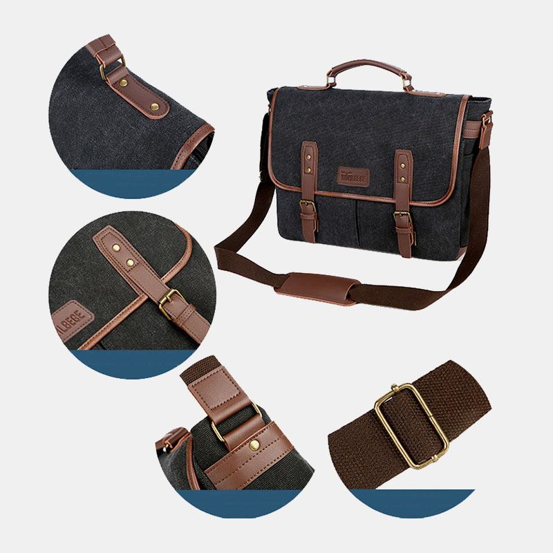 Mænd Canvas Multi-pocket Slid-resistent Vintage Business Messenger Bag Laptop Taske Crossbody Taske Håndtaske