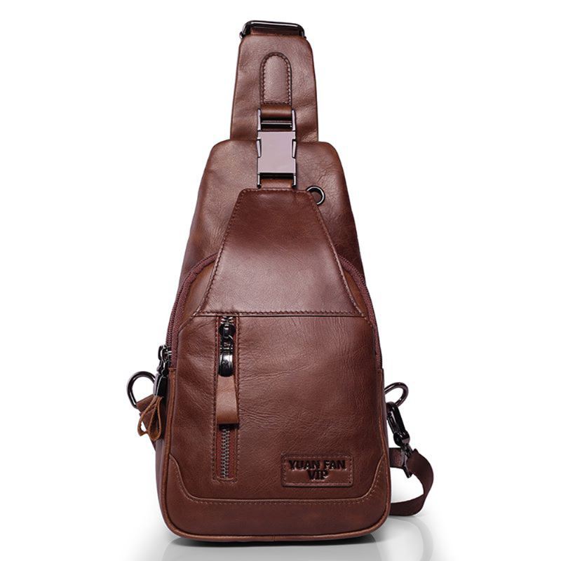 Mænd Casual Ægte Læder Olievoks Brysttaske Crossbody Taske