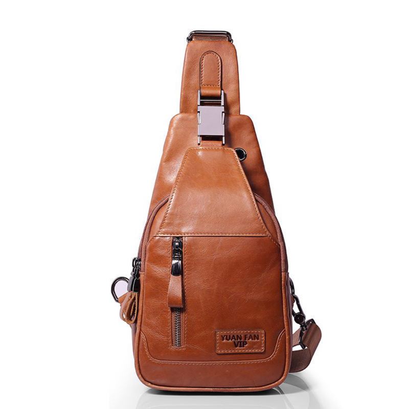 Mænd Casual Ægte Læder Olievoks Brysttaske Crossbody Taske