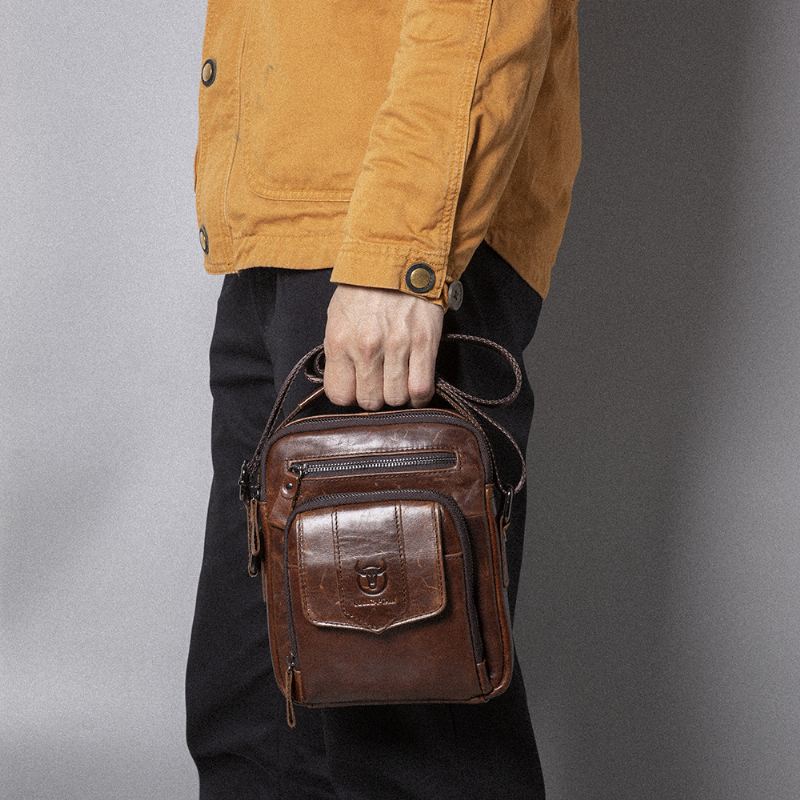 Mænd Casual Ægte Læder Skuldertaske Crossbody Taske Til Udendørs