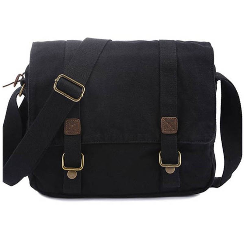 Mænd Casual Canvas Koskind Big Crossbody Skuldertaske