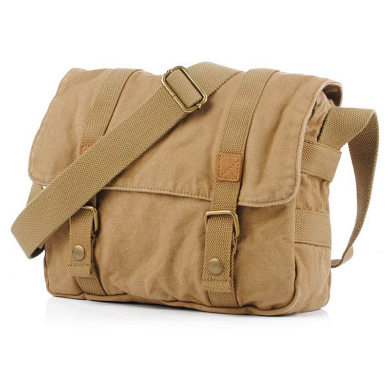 Mænd Casual Canvas Koskind Big Crossbody Skuldertaske