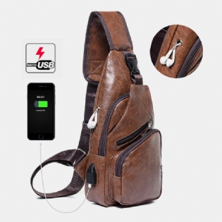 Mænd Casual Modstandsdygtig Vandtæt Anti-tyveri Brysttaske Hovedtelefonhul Usb-opladningsport Design Multi-pocket Travel Daypack Skuldertaske