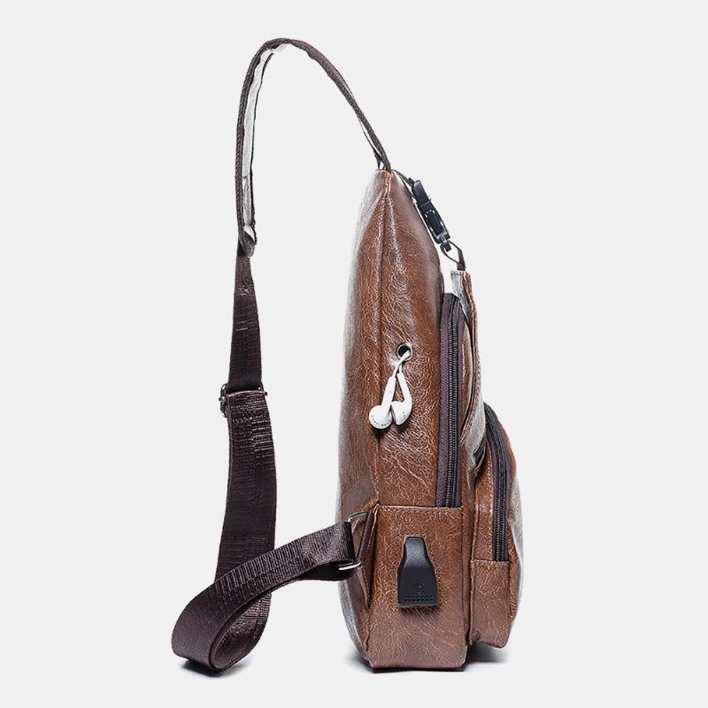 Mænd Casual Modstandsdygtig Vandtæt Anti-tyveri Brysttaske Hovedtelefonhul Usb-opladningsport Design Multi-pocket Travel Daypack Skuldertaske