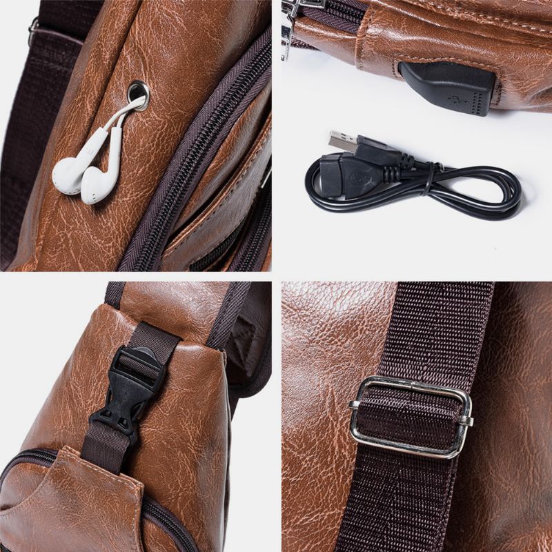 Mænd Casual Modstandsdygtig Vandtæt Anti-tyveri Brysttaske Hovedtelefonhul Usb-opladningsport Design Multi-pocket Travel Daypack Skuldertaske