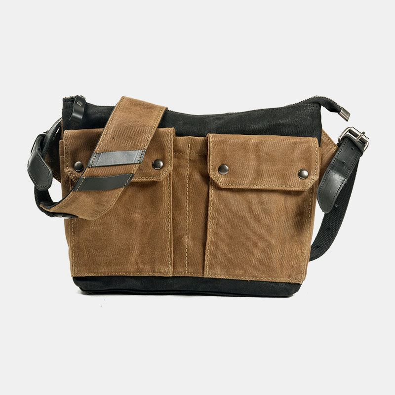 Mænd Casual Slid-resistent Vandtæt Lærred Dokumentmappe Multi-pocket Color Kontrast Crossbody Skuldertaske