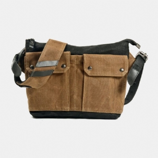 Mænd Casual Slid-resistent Vandtæt Lærred Dokumentmappe Multi-pocket Color Kontrast Crossbody Skuldertaske