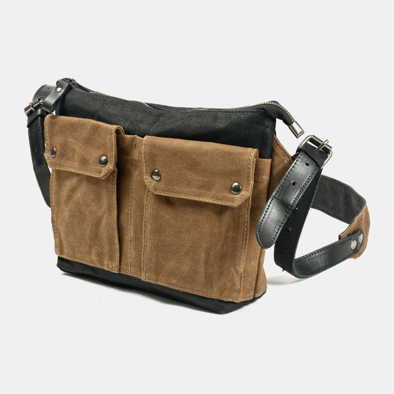 Mænd Casual Slid-resistent Vandtæt Lærred Dokumentmappe Multi-pocket Color Kontrast Crossbody Skuldertaske