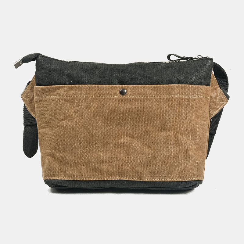 Mænd Casual Slid-resistent Vandtæt Lærred Dokumentmappe Multi-pocket Color Kontrast Crossbody Skuldertaske