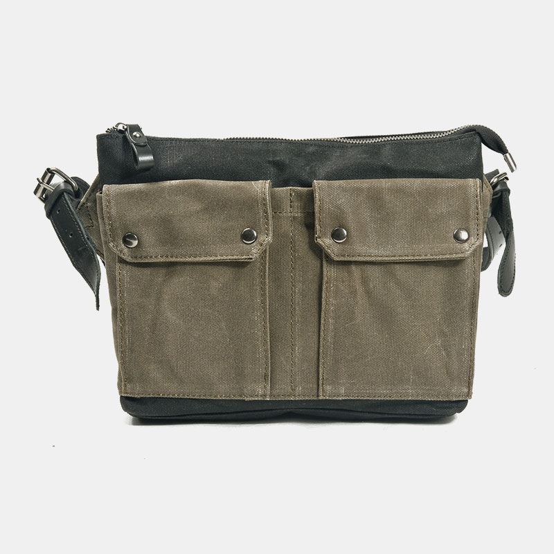 Mænd Casual Slid-resistent Vandtæt Lærred Dokumentmappe Multi-pocket Color Kontrast Crossbody Skuldertaske