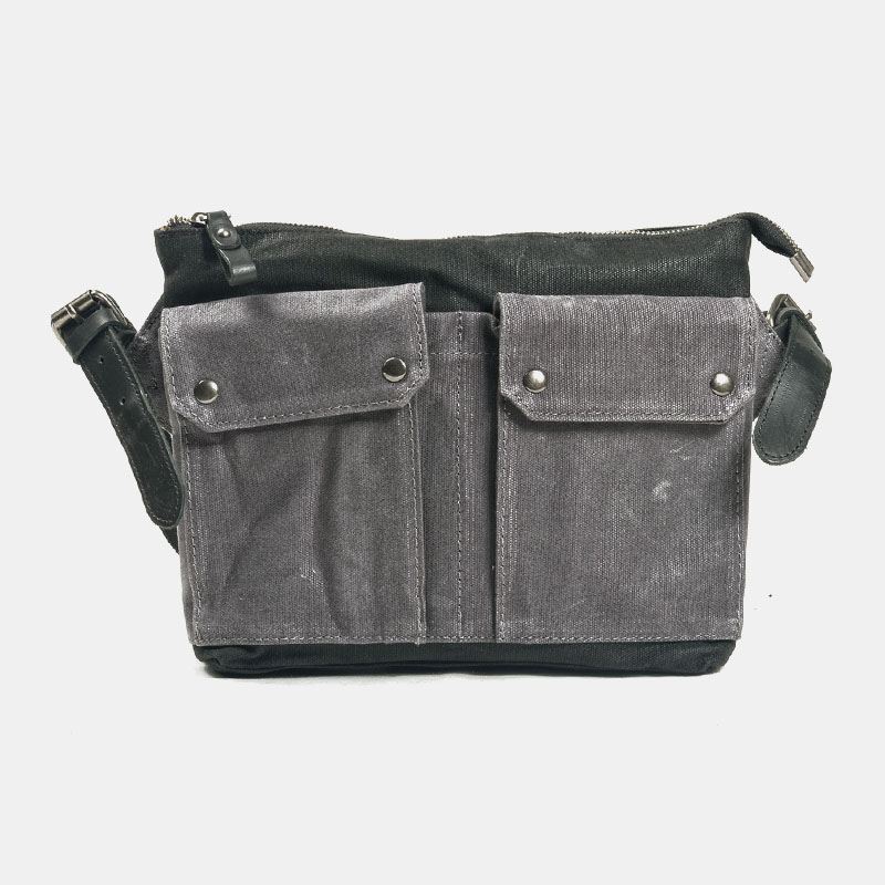 Mænd Casual Slid-resistent Vandtæt Lærred Dokumentmappe Multi-pocket Color Kontrast Crossbody Skuldertaske