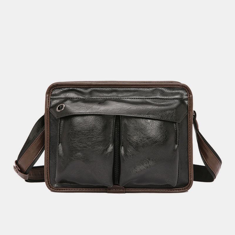 Mænd Dobbeltlags Multi-pocket Crossbody Tasker Mode Afslappet Hovedtelefon Hul Design 14 Tommer Bærbar Taske Skuldertaske