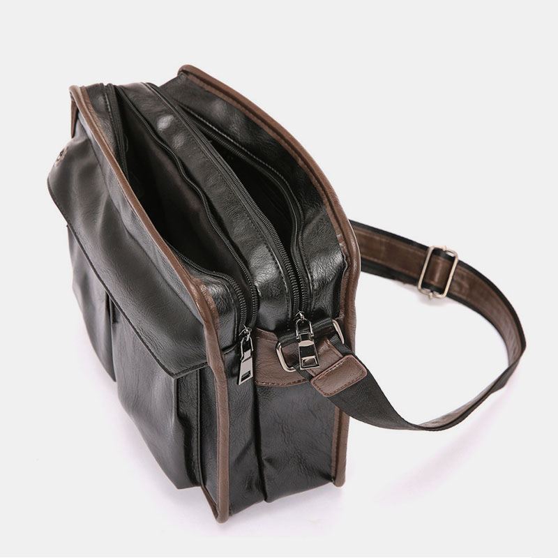 Mænd Dobbeltlags Multi-pocket Crossbody Tasker Mode Afslappet Hovedtelefon Hul Design 14 Tommer Bærbar Taske Skuldertaske