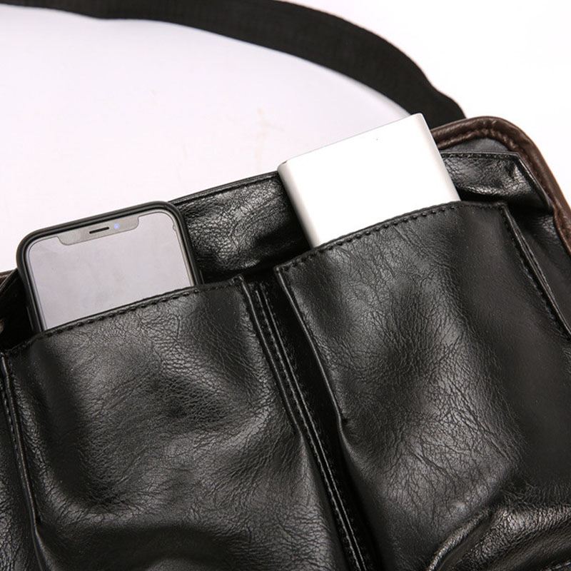 Mænd Dobbeltlags Multi-pocket Crossbody Tasker Mode Afslappet Hovedtelefon Hul Design 14 Tommer Bærbar Taske Skuldertaske