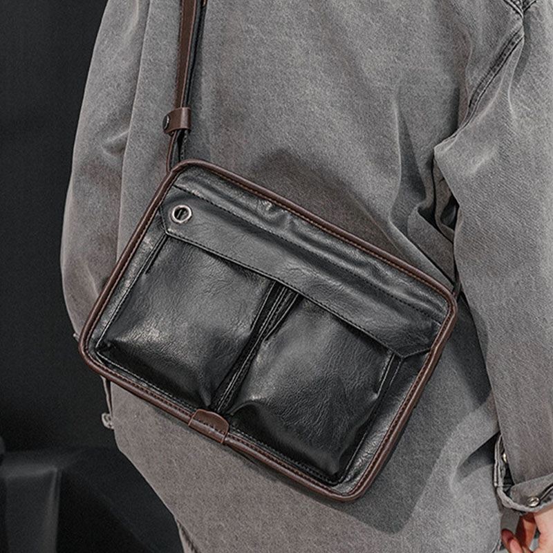 Mænd Dobbeltlags Multi-pocket Crossbody Tasker Mode Afslappet Hovedtelefon Hul Design 14 Tommer Bærbar Taske Skuldertaske