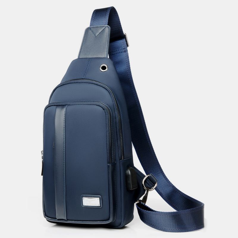 Mænd Imiteret Læder Mode Brysttaske Skuldertaske Crossbody Taske Med Usb-opladningsport