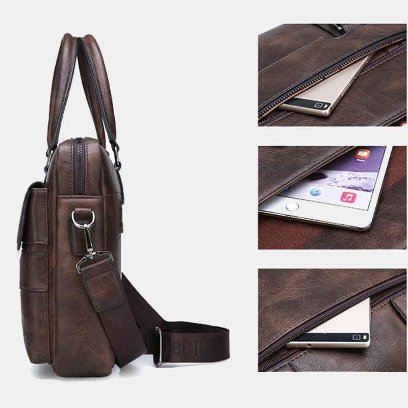 Mænd Imiteret Læder Vintage Business Taske Messenger Bag Crossbody Taske Kontorarbejde