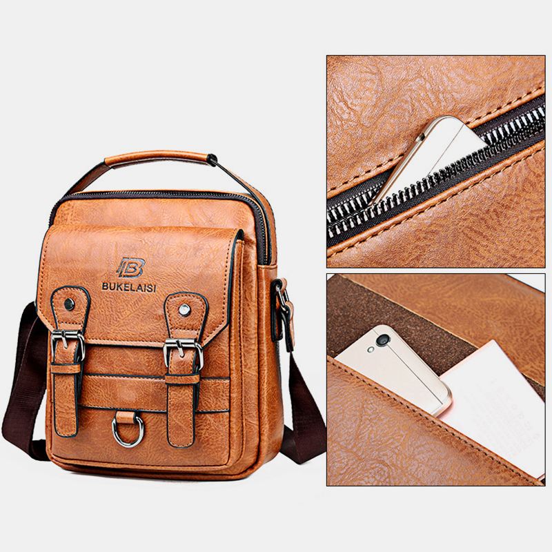 Mænd Kunstlæder Multi-pocket Anti-theft Multi-layers Vandtæt Business Crossbody Taske